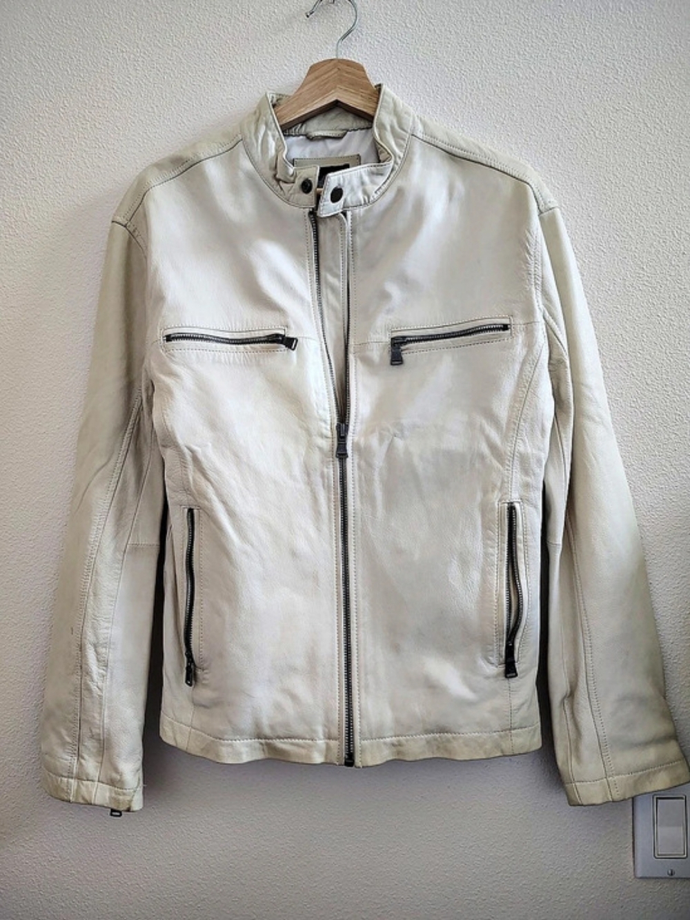 Express Leather Moto Jacket in Cream Size Small